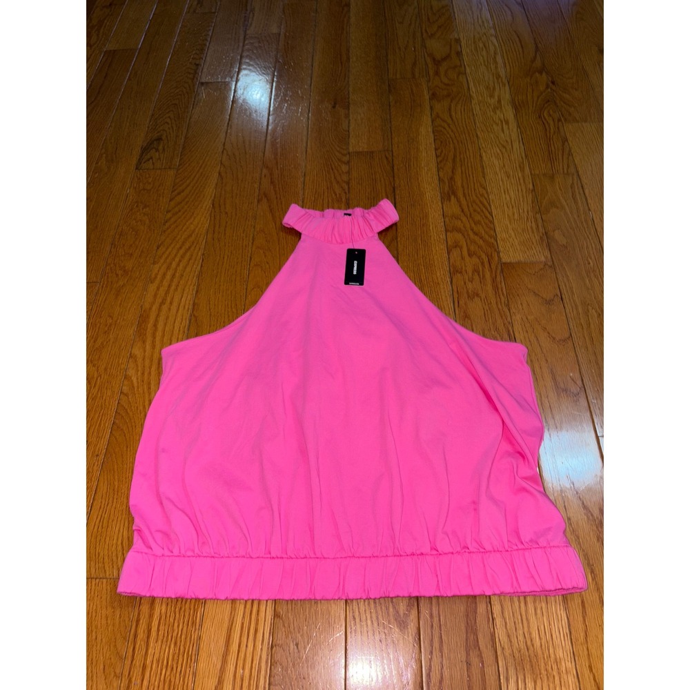 New Express Hot Pink Sleeveless Halter Top Elastic Waist Size XL Casual Cute - Picture 4 of 10